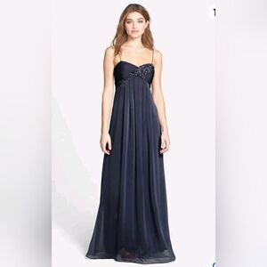 Adrianna Papell Floral Appliqué Chiffon Dress plum Sz 4